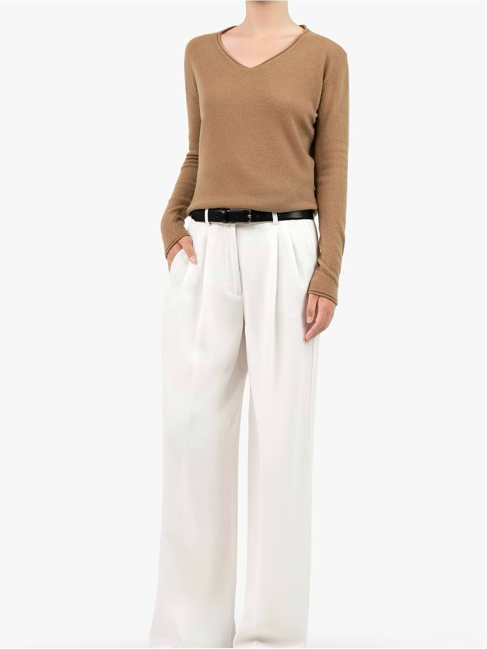 Aritzia Babaton tan wool blend V-neck sweater